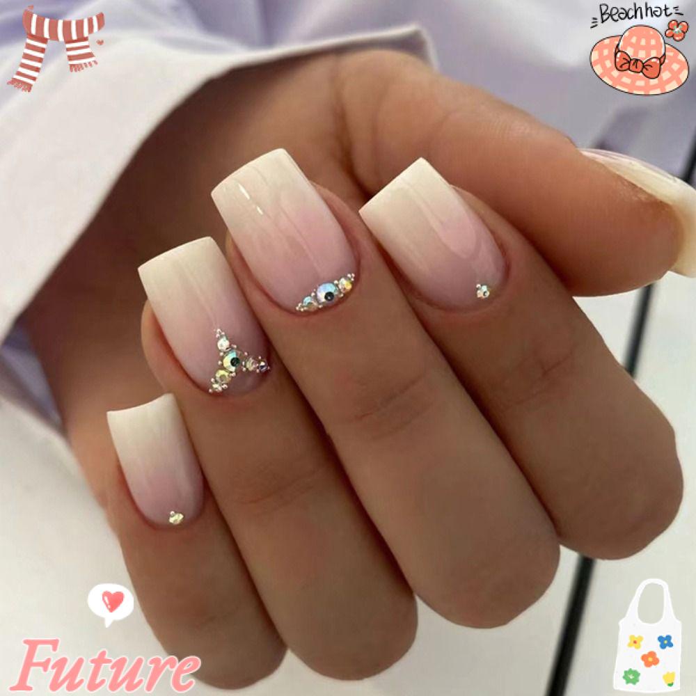 Set 24 Móng Tay Giả Viền Trắng DIY