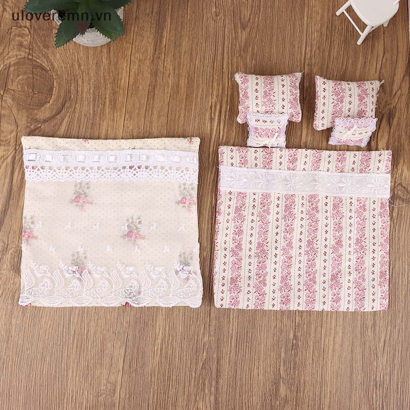 1 Bộ Chăn Ga Và Vỏ Gối Phối Ren Trang Trí Nhà Búp Bê Tỉ Lệ 1: 12