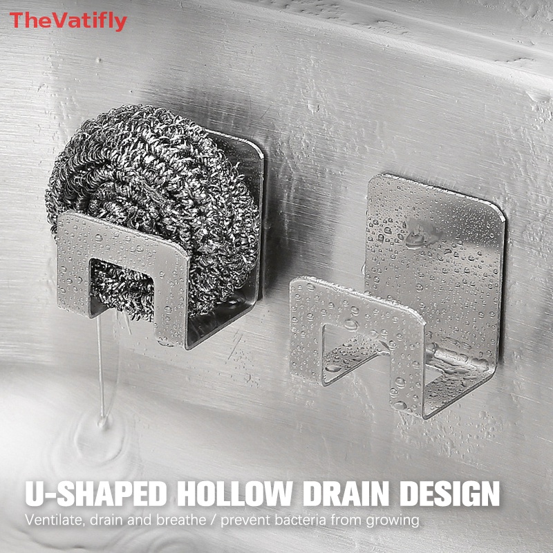 1 / 2 Giá Đỡ Mút Rửa Chén Bằng Thép Không Gỉ Tự Dính Tiện Dụng Cho Nhà Bếp