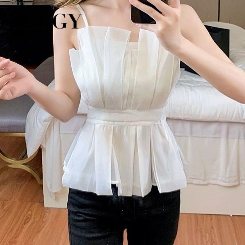 IELGY  Áo Hai Dây Mỏng Ghép Nối Eo Không Đồng Đều Chống Trượt Cho Nữ