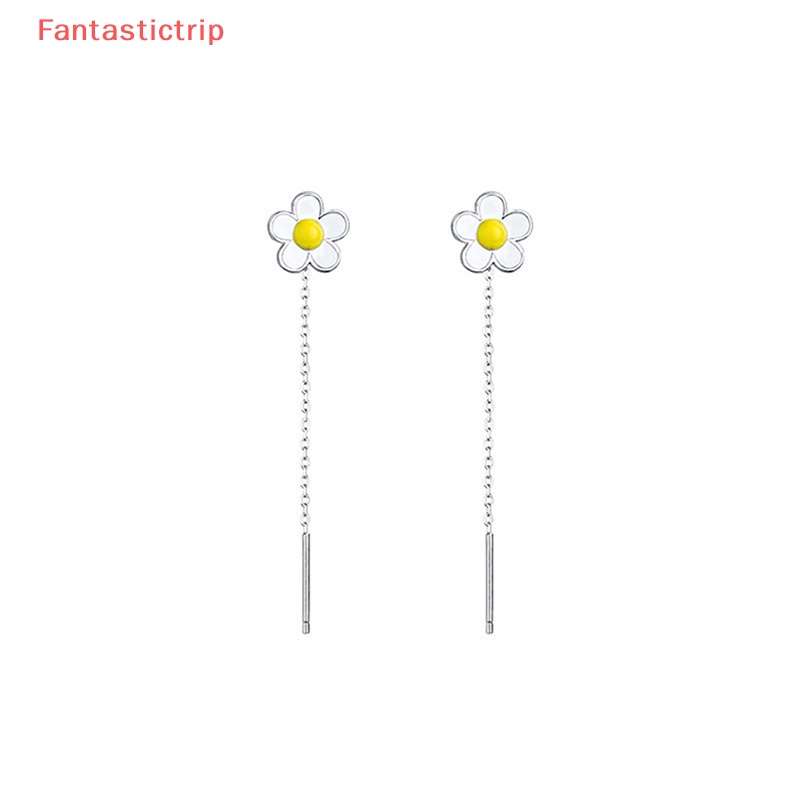 Bông Tai Mạ Bạc 925 Hình Hoa Hướng Dương Phối Dây Xích Tua Rua Thời Trang Cho Nữ Mới