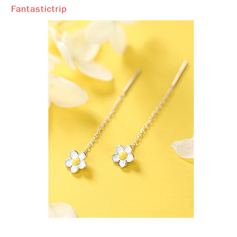 Bông Tai Mạ Bạc 925 Hình Hoa Hướng Dương Phối Dây Xích Tua Rua Thời Trang Cho Nữ Mới