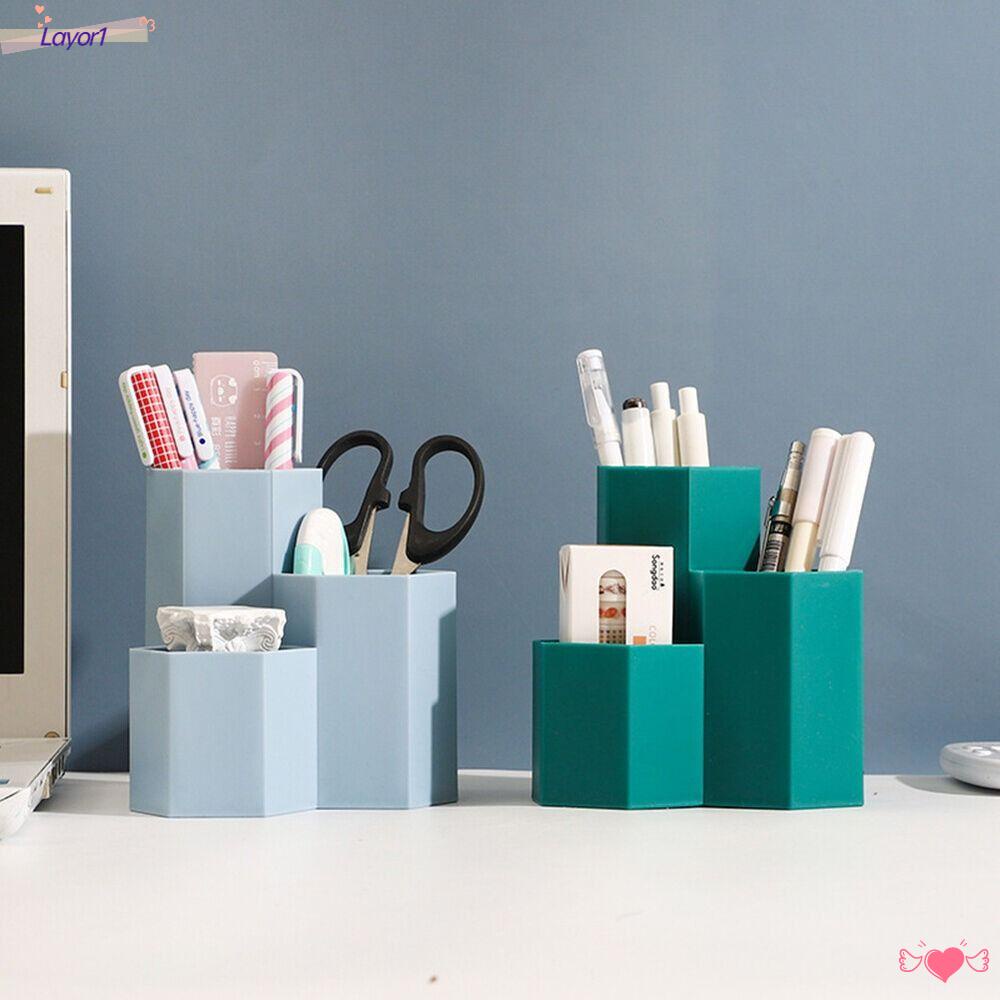 Giá Đỡ Bút Hình Lục Giác Ba Ngăn Đựng Cọ Vẽ Để Bàn Văn Phòng LAYOR1