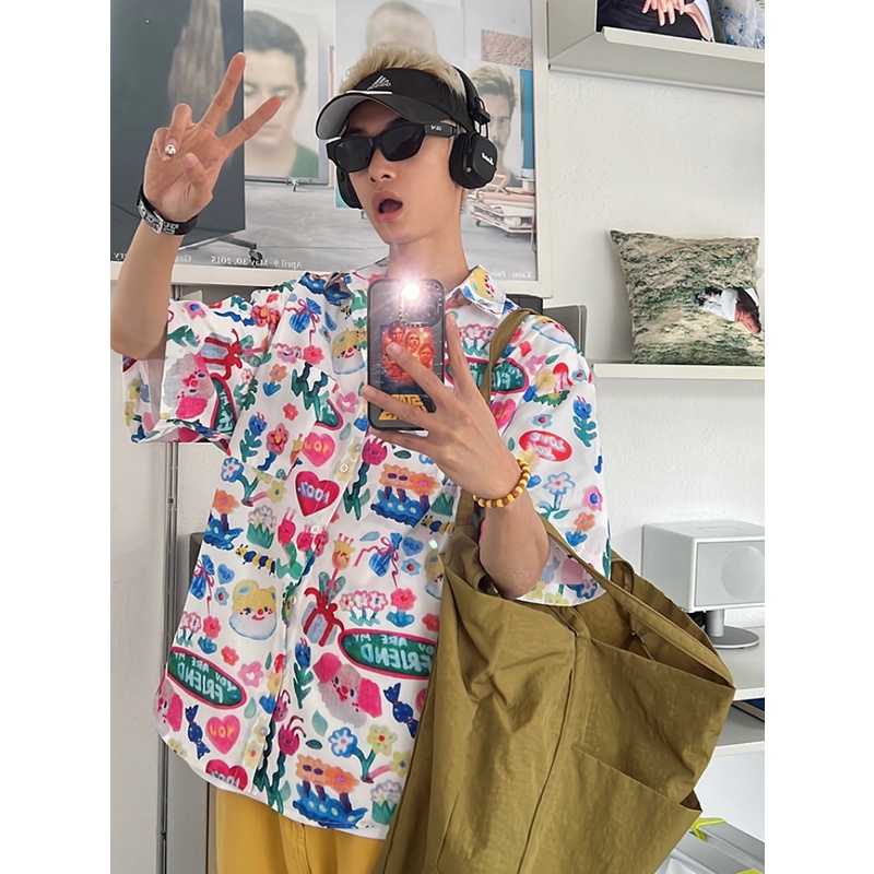 Áo Thun Cotton Mỏng Dáng Rộng Ngắn Tay In Hình Đường Phố Mỹ Thời Trang Mùa Hè 2023