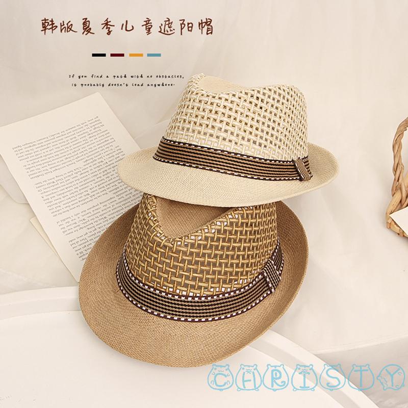 Mũ Cói Rộng Vành Chống Tia UV Phong Cách Vintage Thời Trang Đi Biển Mùa Hè Cho Bé Trai