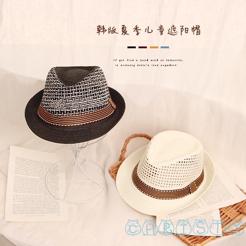 Mũ Cói Rộng Vành Chống Tia UV Phong Cách Vintage Thời Trang Đi Biển Mùa Hè Cho Bé Trai