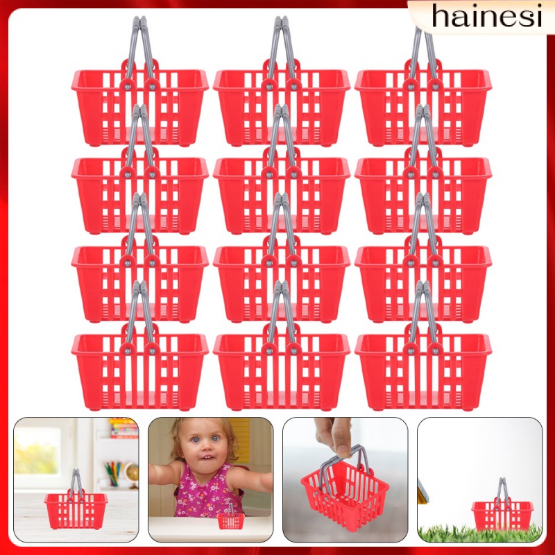 Kids Toy Shopping Cart Mini Basket Grocery Plastic Baskets Doll House Pretend Baby Child 12 Pcs