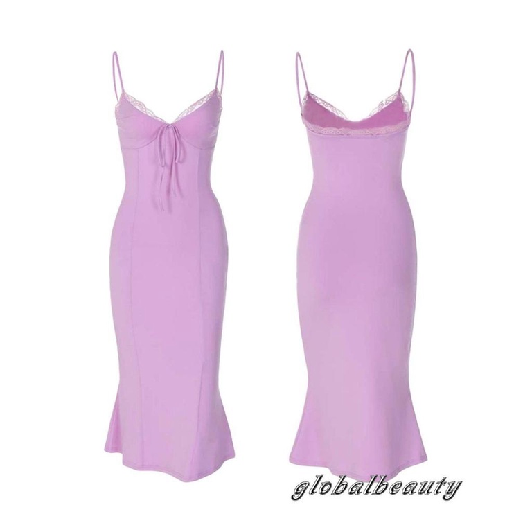 Đầm Midi Hai Dây Cổ Chữ V Hở Lưng Gợi Cảm Cho Nữ