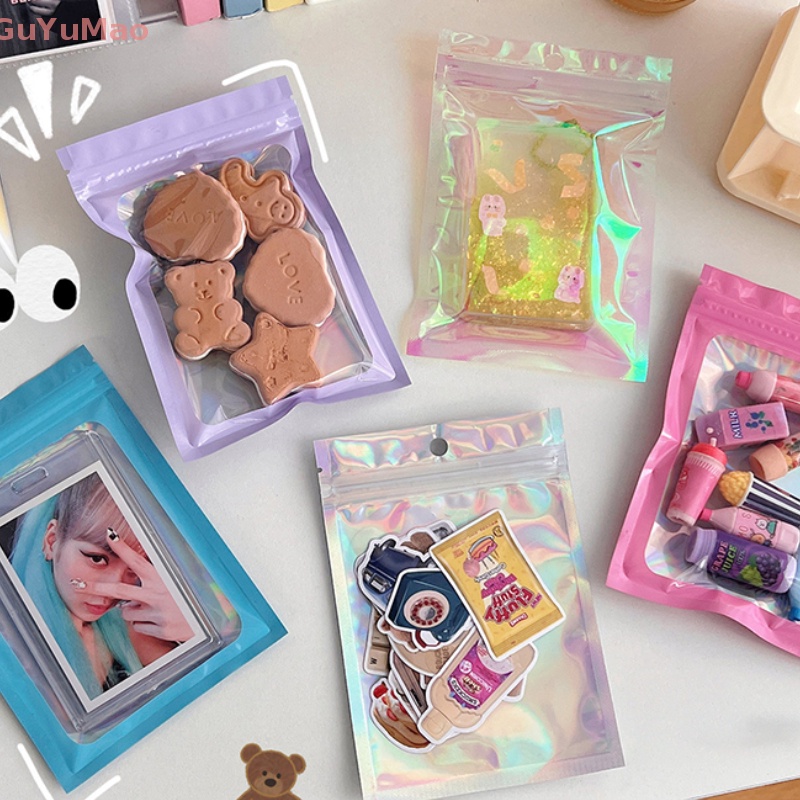 [cxGUYU] Set 10 Túi Zip Đựng Mỹ Phẩm Trang Sức Màu Sắc Laser Chống Thấm Nước Đựng Quà Tặng PRTA