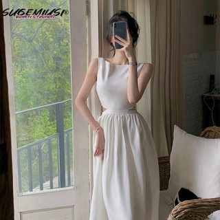 Sugemiusi Đầm Dài Dáng Suông Không Tay Màu Đen Cao Cấp Phong Cách Pháp Thời Trang Xuân Hè Dành Cho Nữ