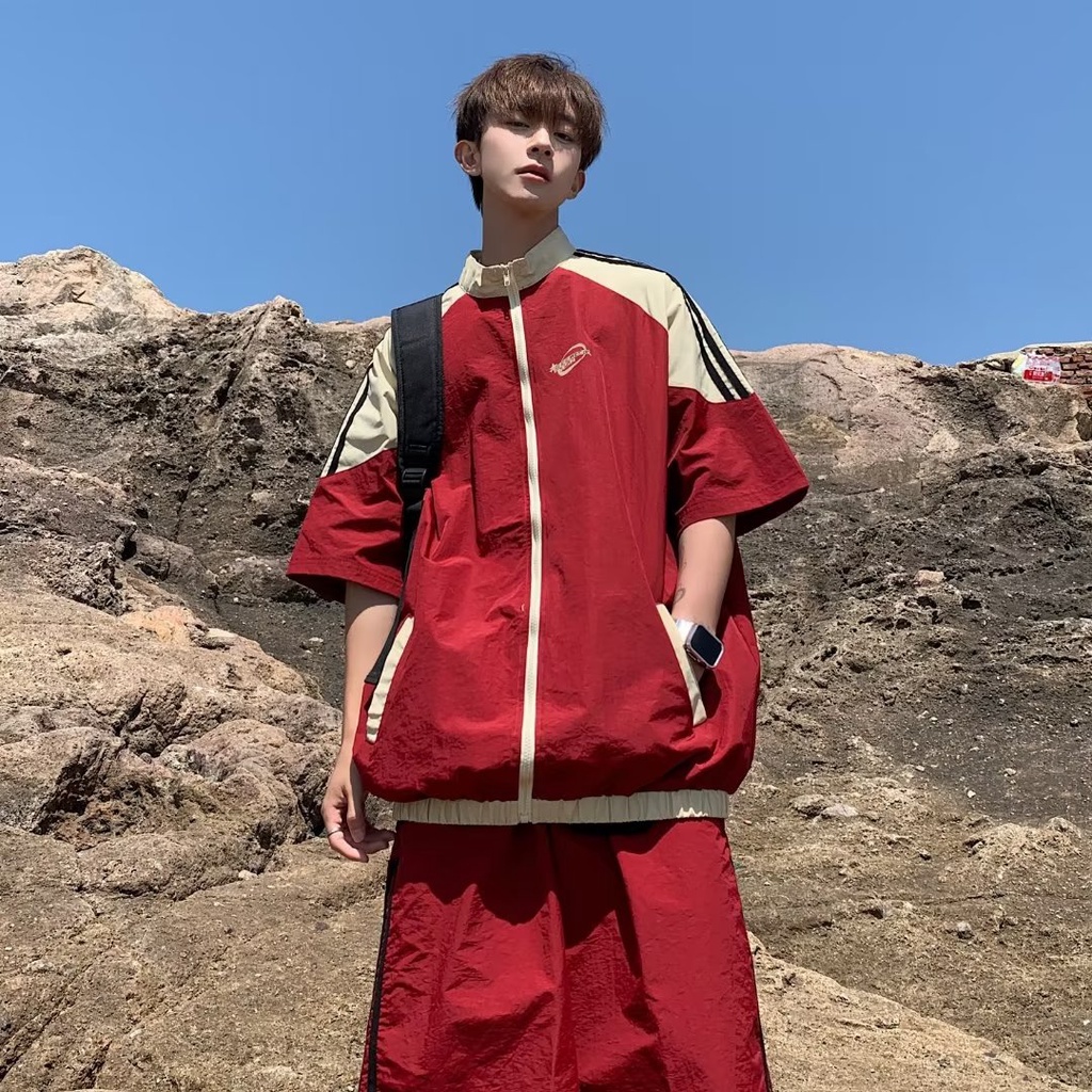 Bộ Đồ Thể Thao Áo Tay Ngắn Phối Quần Short Dáng Rộng Kiểu Retro Mỹ Thời Trang Mùa Hè 2023 Cho Nam