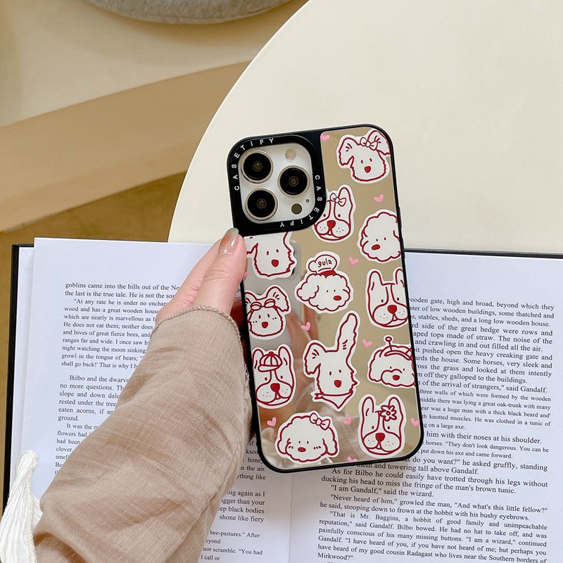 Ốp Điện Thoại Silicone Mềm Mặt Gương In Hình Cún Cho iPhone X XS XR 11 12 13 Mini 14 Plus Pro Max