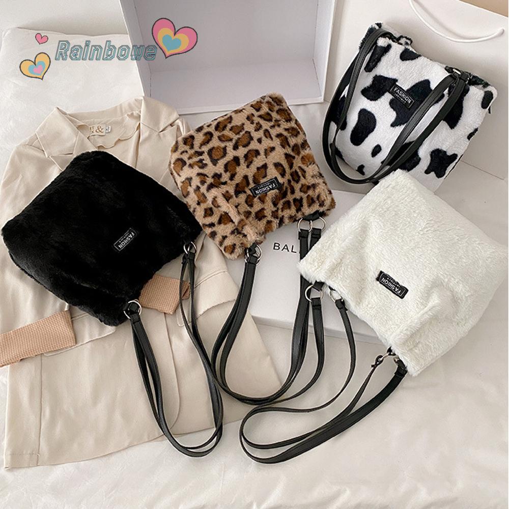 Túi Đeo Chéo Phủ Lông Mềm Màu Cầu Vồng Thời Trang Cá Tính Cho Nữ