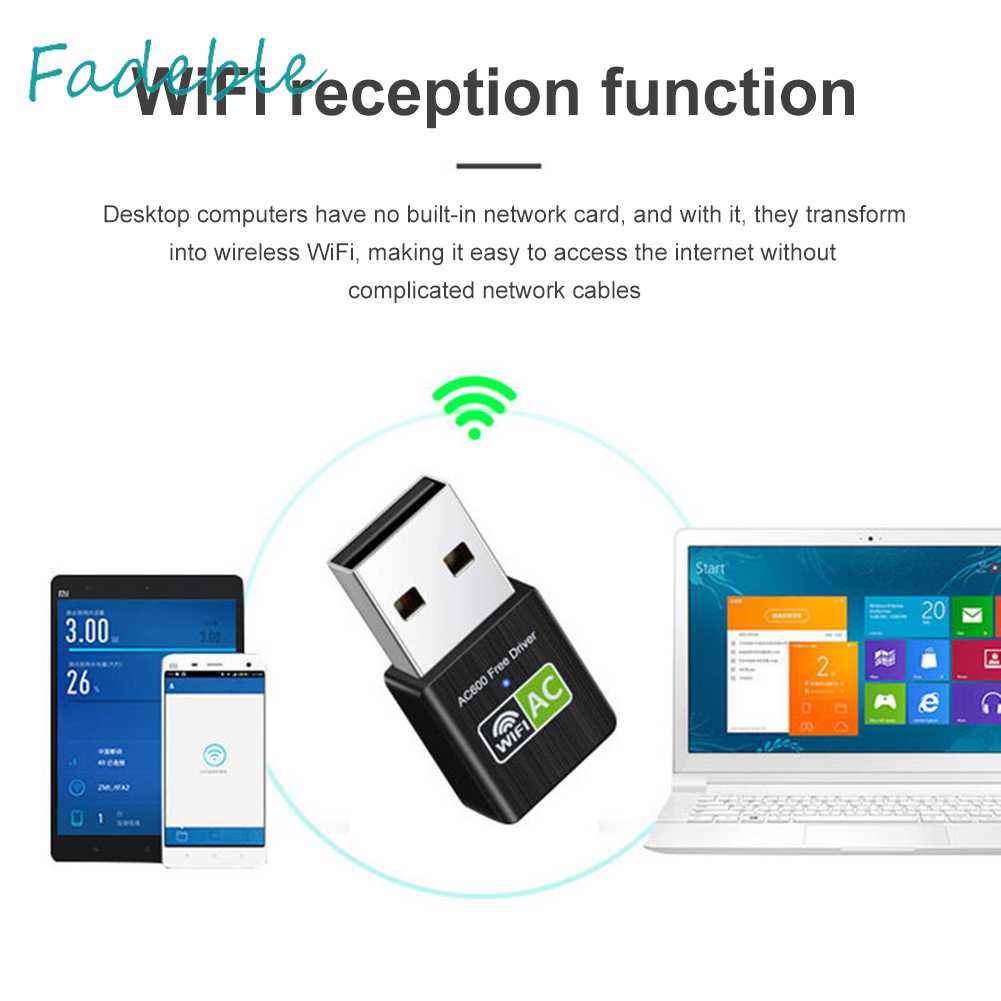 Usb Thu Sóng WiFi Băng Tần Kép 600Mbps Thẻ Mạng Cho Máy Tính Để Bàn Laptop