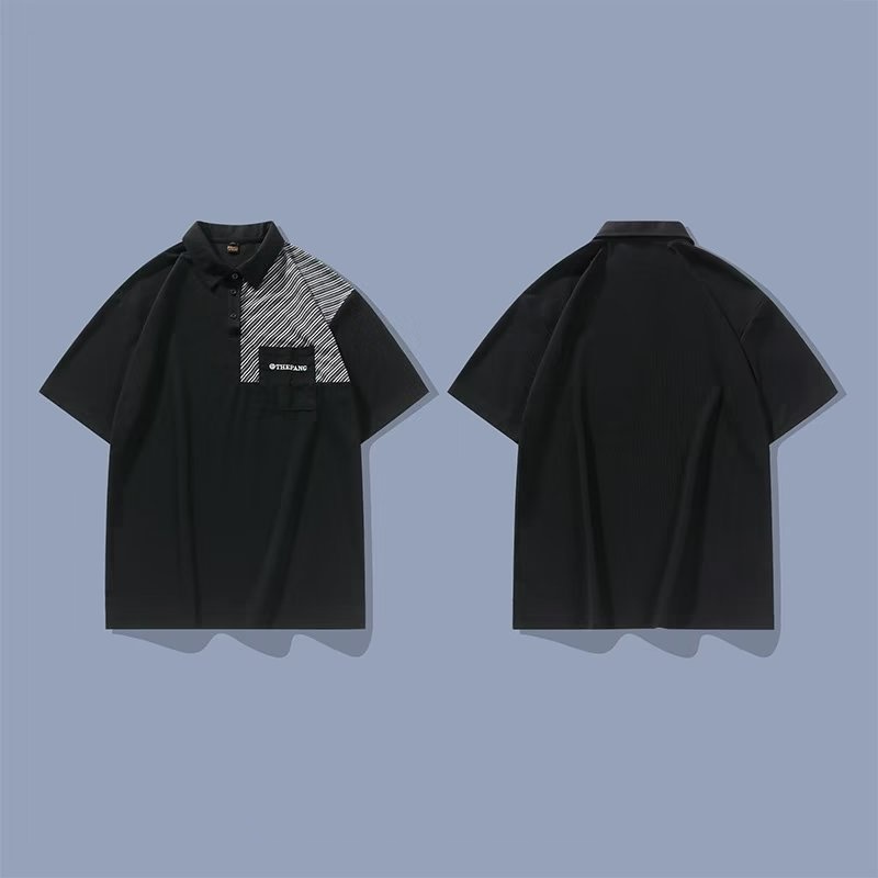 Áo polo Màu Đen Tay Ngắn Dáng Rộng Có Size Lớn XXL-8XL Dành Cho Nam Giới