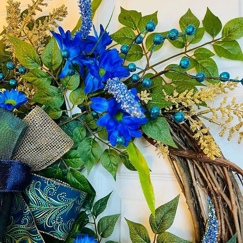 Vòng Hoa Nhân Tạo Màu Xanh Dương Phối Ruy Băng 18 "Dùng Trang Trí Nông Trại