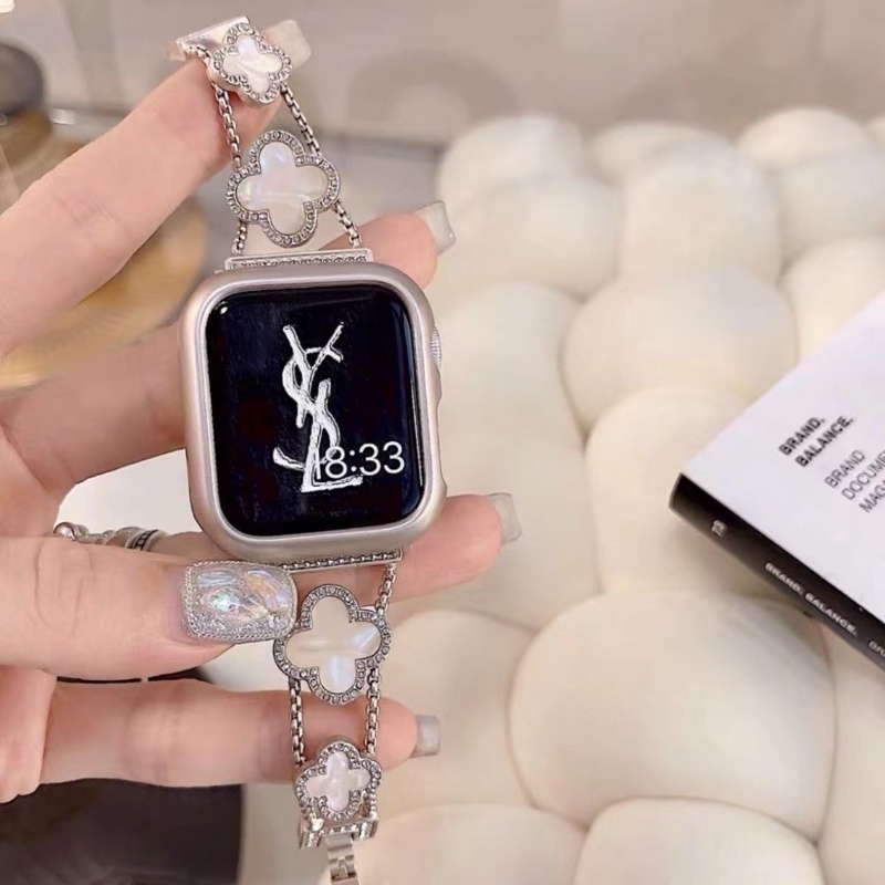 Dây Đeo Bằng Thép Không Gỉ Họa Tiết Cỏ Bốn Lá Cho Apple Watch 45mm 40mm 38mm 49mm i-Watch 7 2 3 4 5 6 SE 45mm