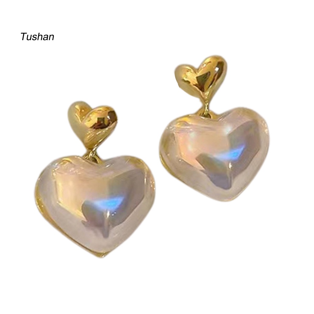 1 Đôi Bông Tai Hình Trái Tim Dáng Dài Đính Ngọc Trai Giả Lấp Lánh