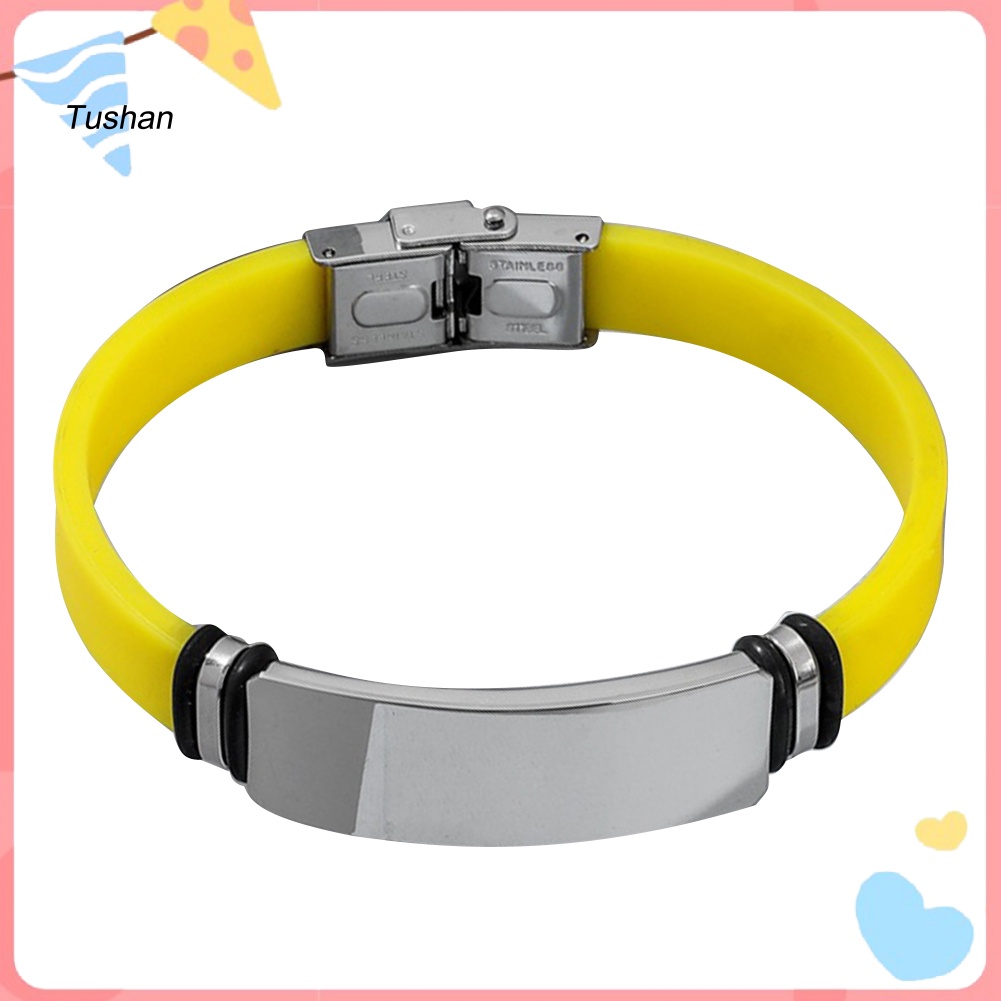 Vòng Tay Silicone Phối Kim Loại Đơn Giản Thời Trang Unisex