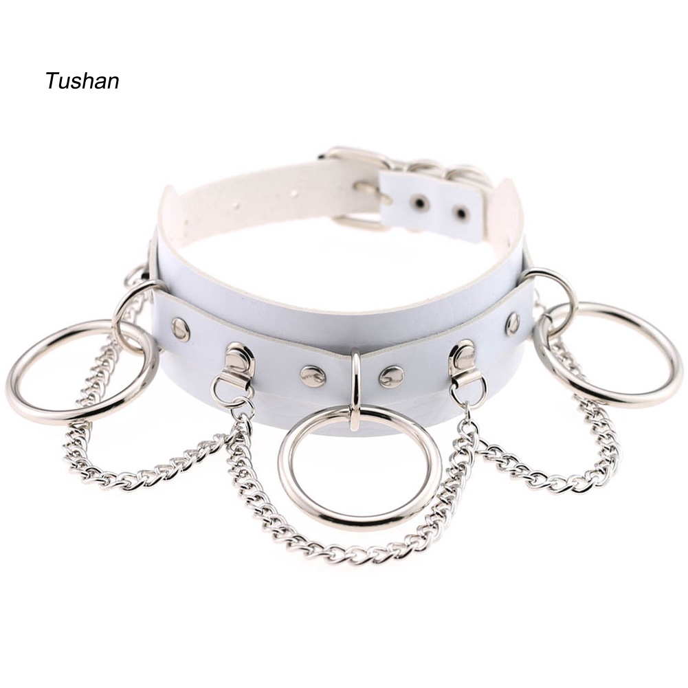 Vòng Cổ Choker Da Giả Đính Khoen Tròn Cá Tính Cho Nữ