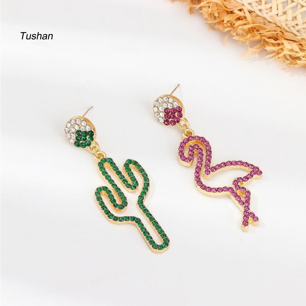 Khuyên Tai Nữ Hình Cây Xương Rồng / Chim Hồng Hạc Đính Ngọc Thời Trang