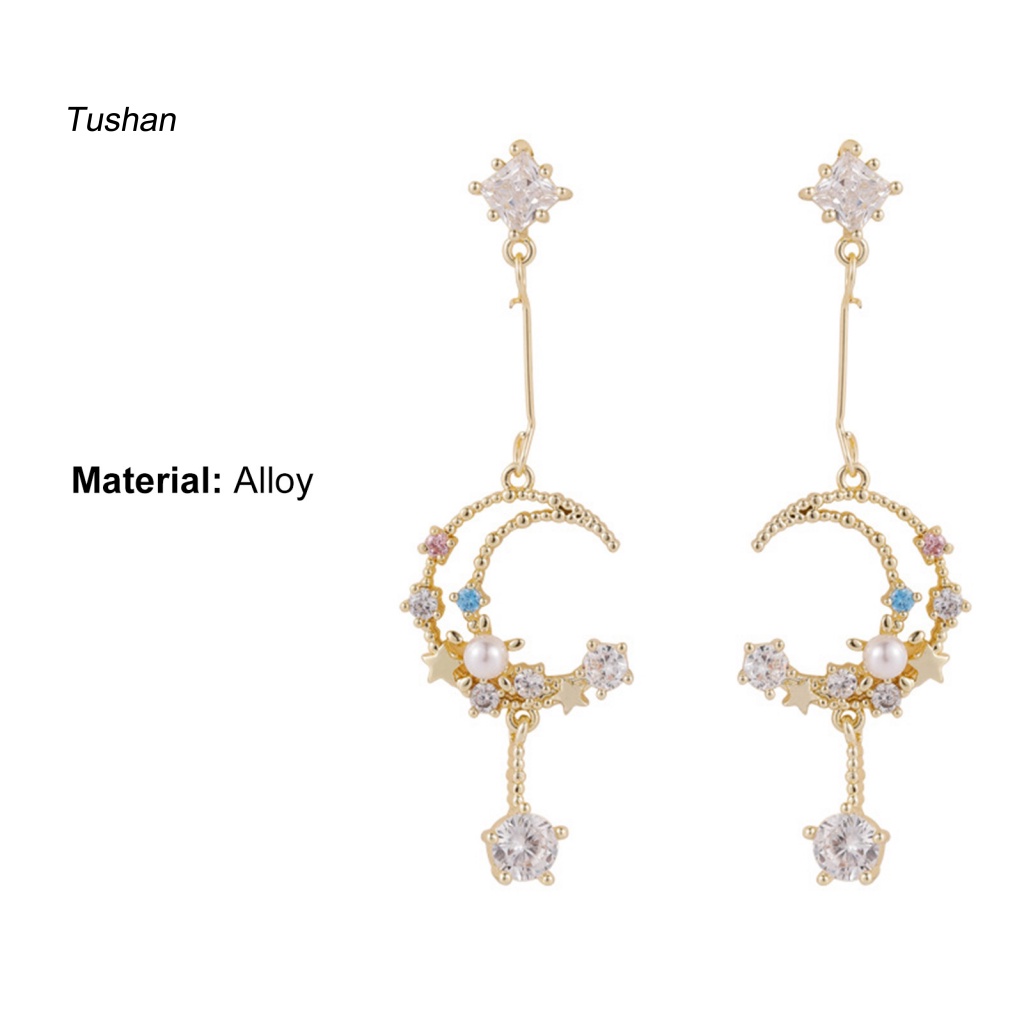 1 Đôi Bông Tai Hình Mặt Trăng Đính Đá Nhiều Màu Sắc Dành Cho Nữ