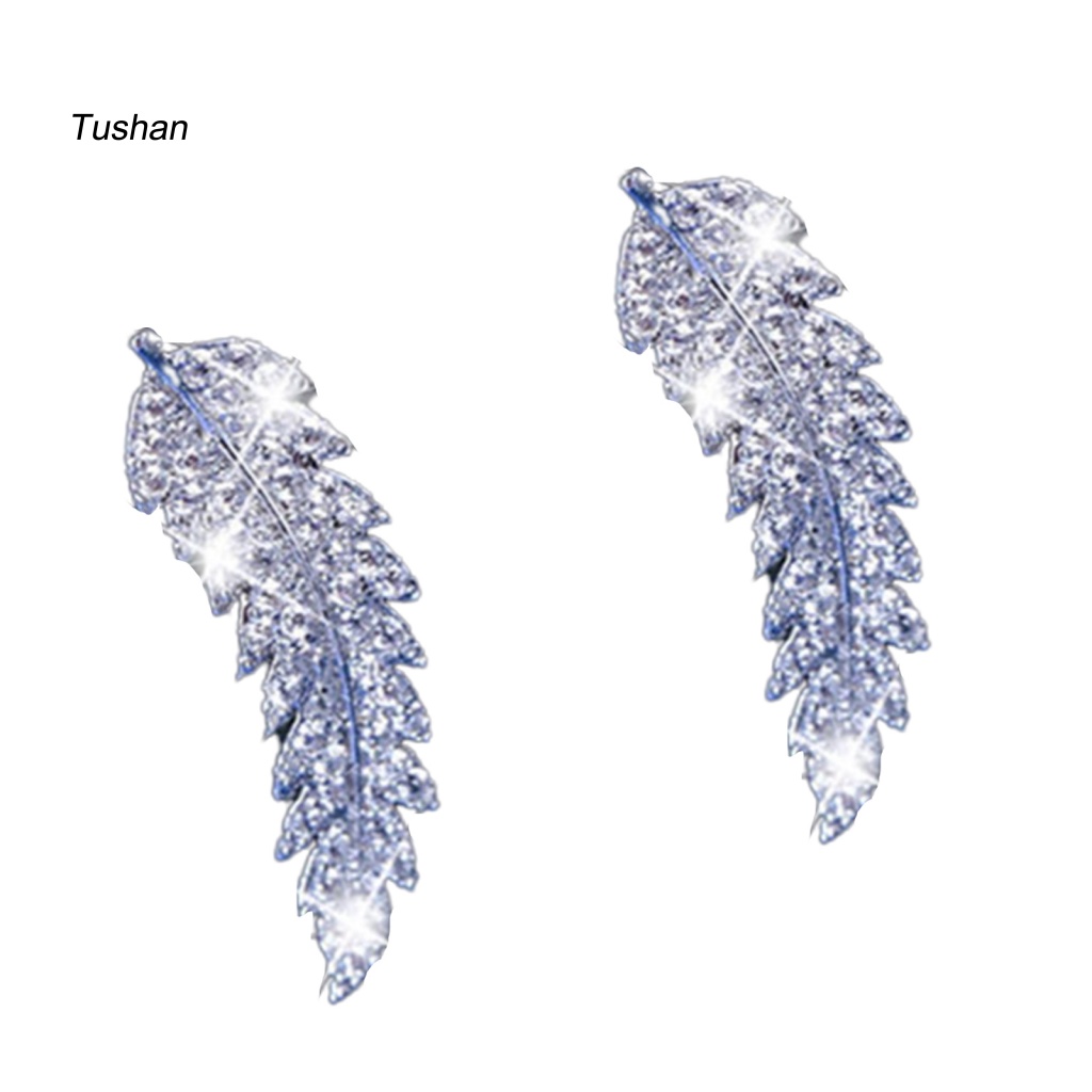 1 Đôi Bông Tai Hình Chiếc Lá Đính Đá Lấp Lánh Dành Cho Nữ