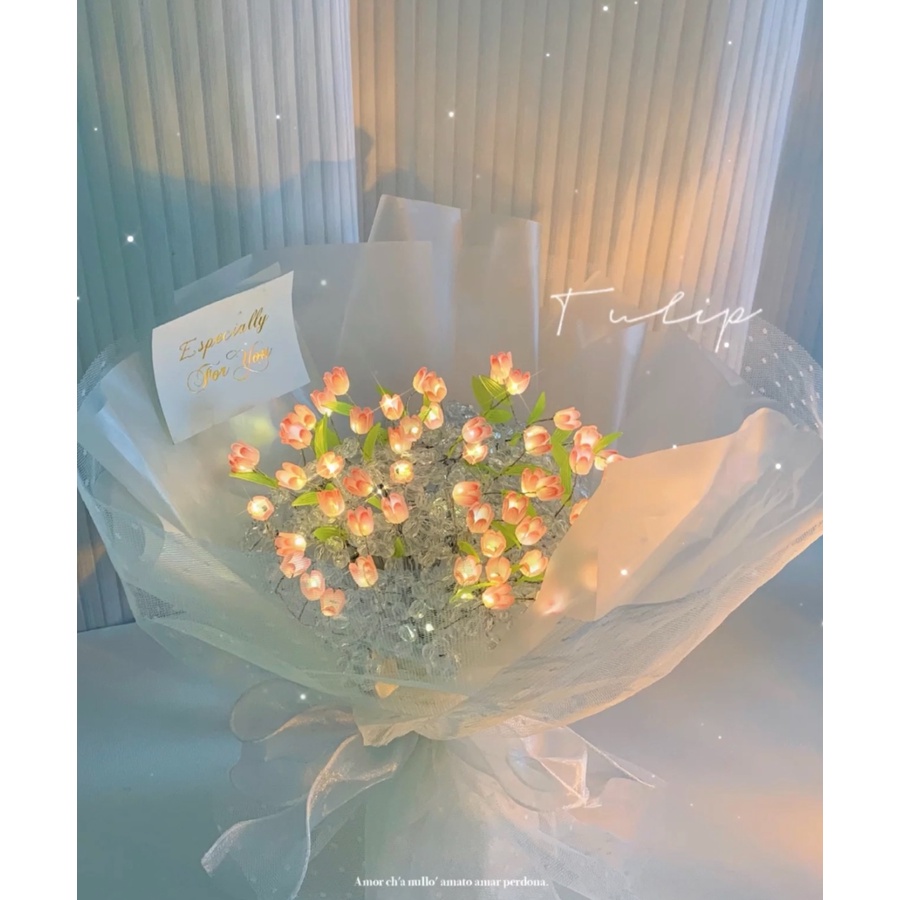 Bó Hoa Tulip Thủ Công Phong Cách Hàn Quốc Dùng Làm Quà Tặng Cho Bạn Gái