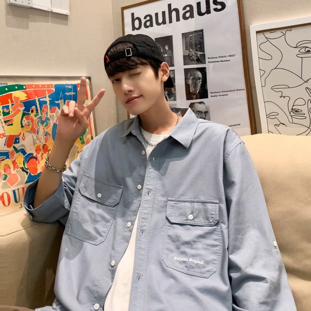 Áo Khoác Sơ Mi Tay Dài Dáng Rộng Phong Cách Hàn Quốc Đơn Giản Thời Trang Cho Nam