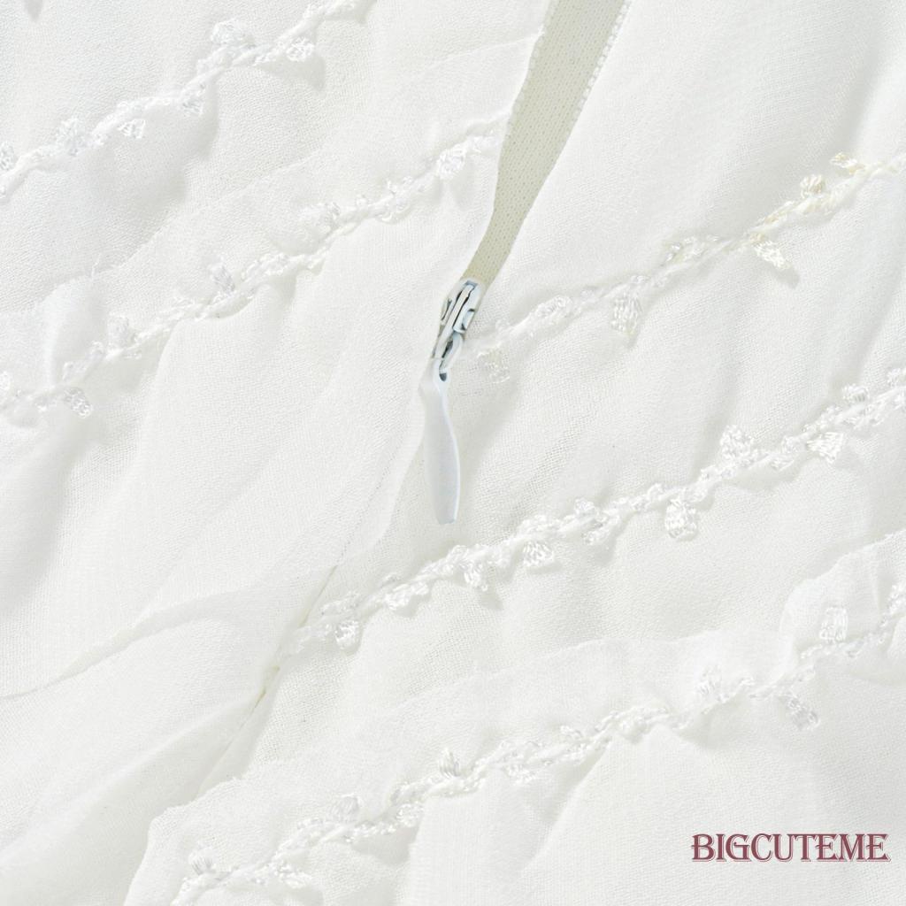 Đầm Hai Dây Mùa Hè Ôm Dáng Hở Lưng Phối Bèo Màu Trắng Cho Nữ