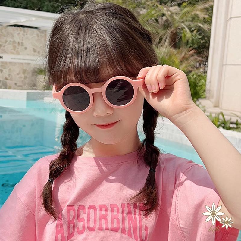 Kính mát gọng tròn chống tia UV màu trơn kiểu dáng dễ thương dành cho bé