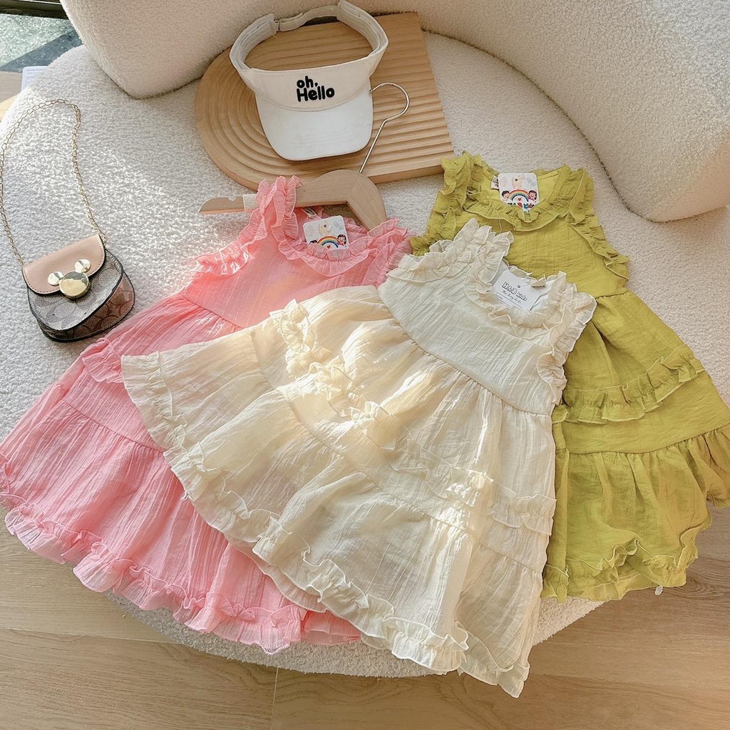 (8-18kg) Váy bé gái chất tơ nhăn mềm mát