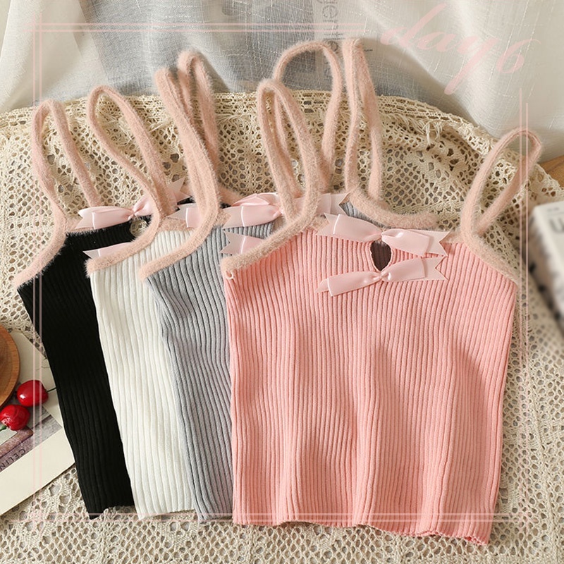 Áo Croptop Sát Nách Màu Sắc Tương Phản Thiết Kế Dây Cột Nơ Quyến Rũ