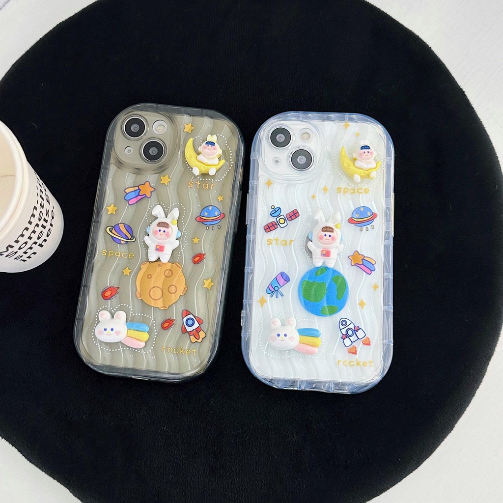 Ốp Điện Thoại Dẻo Trong Suốt Họa Tiết Hoạt Hình Chú Thỏ / Hành Tinh Độc Đáo Cho iPhone 13 12 11 Pro Max 14 Plus