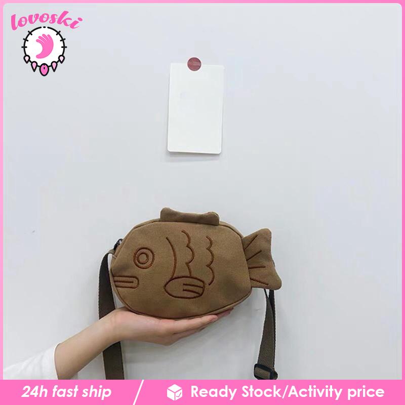 Túi Tote Đeo Vai / Xách Tay Bằng Vải Canvas Hình Cá Có Thể Điều Chỉnh Dây Đeo Chéo Cho Bạn Gái