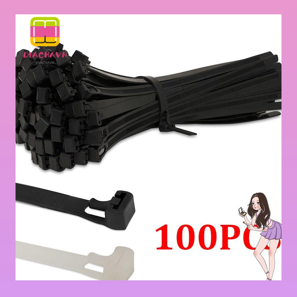Set 100 Dây Quấn Dây Cáp Nylon Màu Trắng Đen Tự Khóa Tiện Dụng