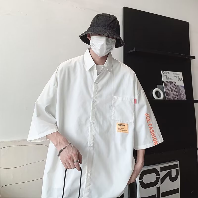 Áo Sơ Mi Tay Ngắn Dáng Rộng Phong Cách Nhật Bản Thời Trang Mùa Hè Cho Nam