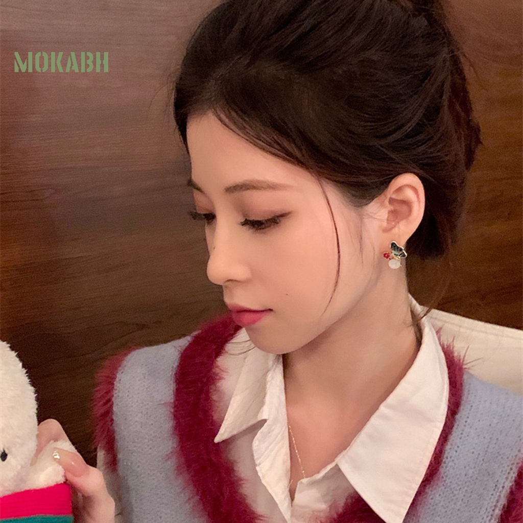 1 Đôi Bông Tai Hình Hoa Bướm Tráng Men Sáng Bóng Phong Cách Pháp Thoải Mái Dành Cho Nữ