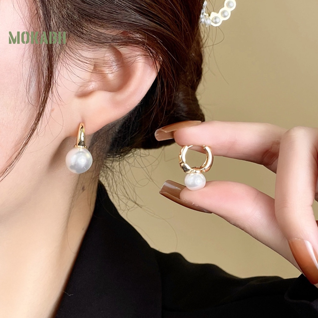 1 Đôi Bông Tai Hình Học Đính Ngọc Trai Giả Phong Cách Hong Kong Thời Trang Dành Cho Nữ