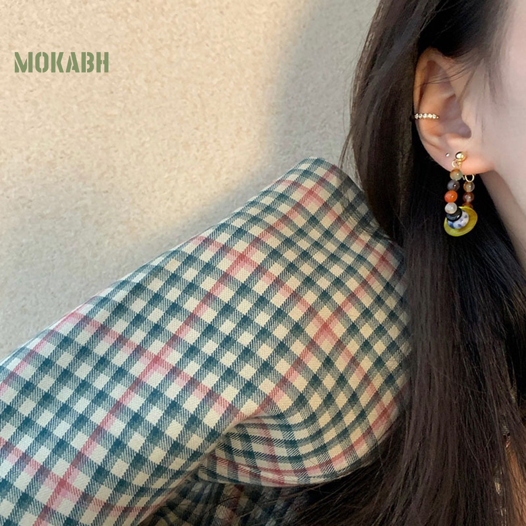 1 Đôi Bông Tai Hợp Kim Đính Hạt Màu Bóng Phong Cách Dân Tộc Vintage Không Gây Dị Ứng Thời Trang