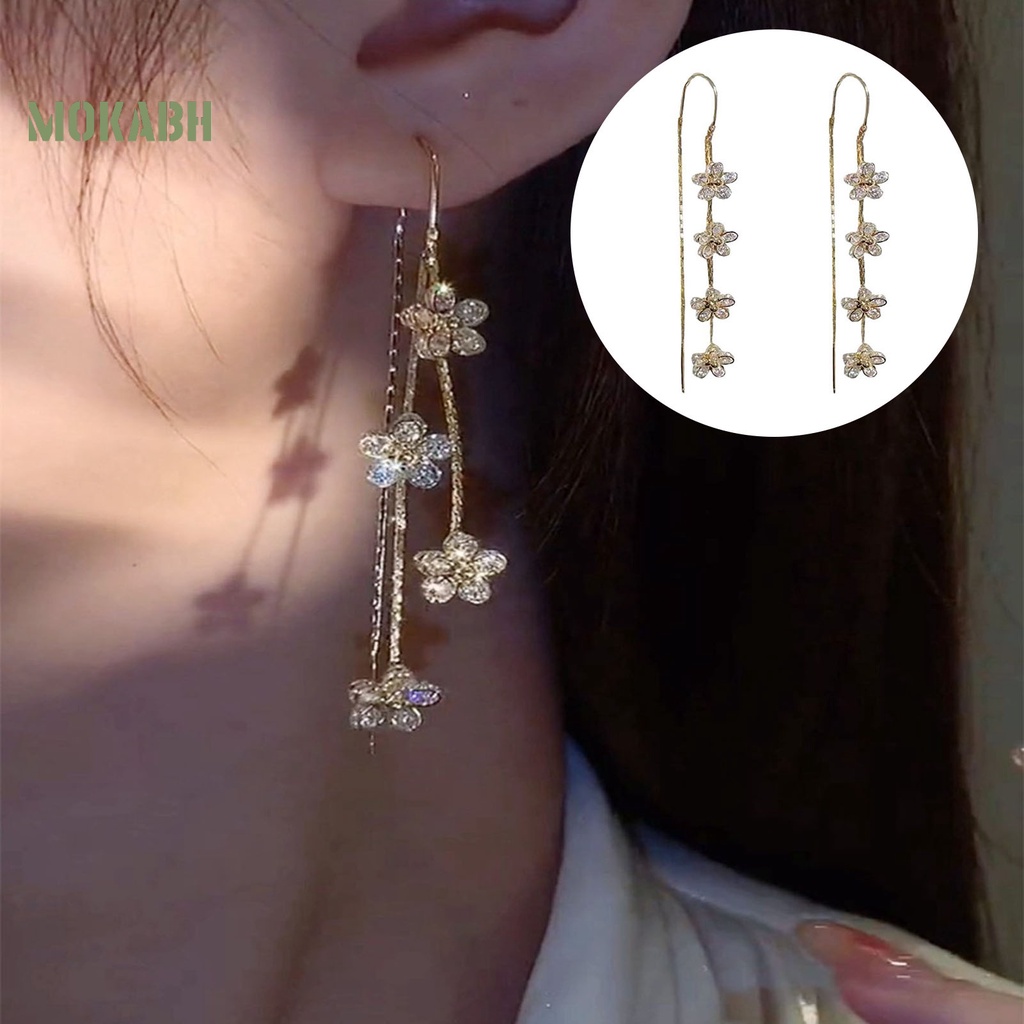 1 Đôi Bông Tai Hình Hoa Đính Đá Lấp Lánh Sang Trọng Không Gây Dị Ứng Dành Cho Nữ