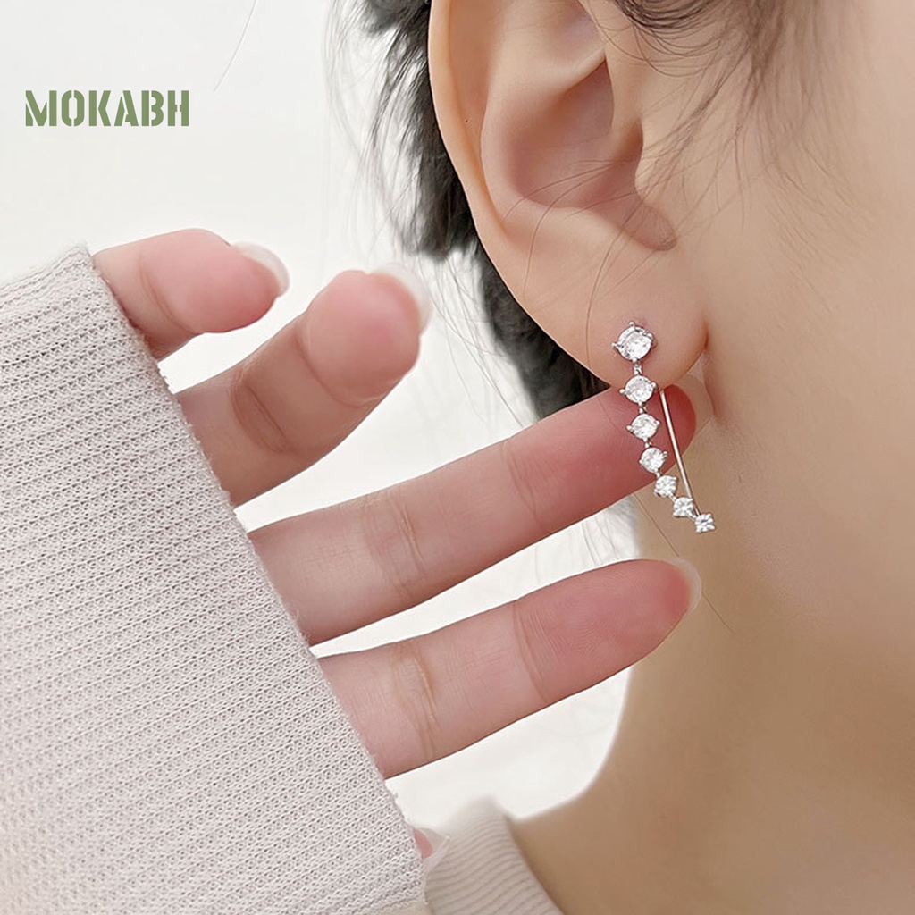 1 Đôi Bông Tai Xỏ Lỗ Đính Đá Zircon Một Hàng Chống Phai Màu Thời Trang