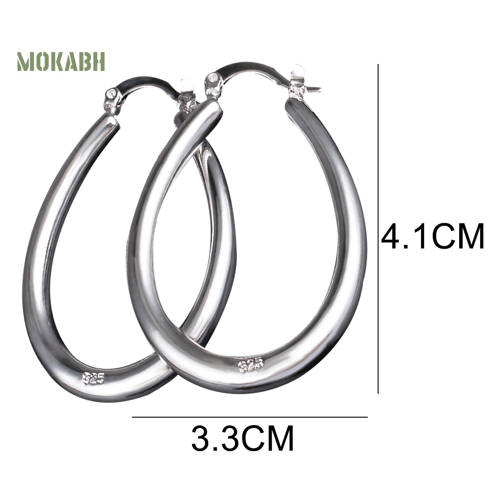 Bông Tai Mạ Bạc Hình Oval Lớn Thời Trang Dành Cho Nữ