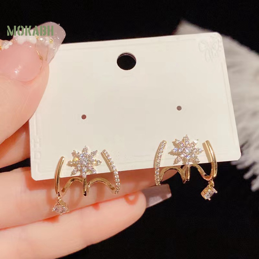 1 Đôi Bông Tai 3 Hàng Đính Đá Không Gây Dị Ứng Thiết Kế Tinh Tế Thời Trang Cho Nữ