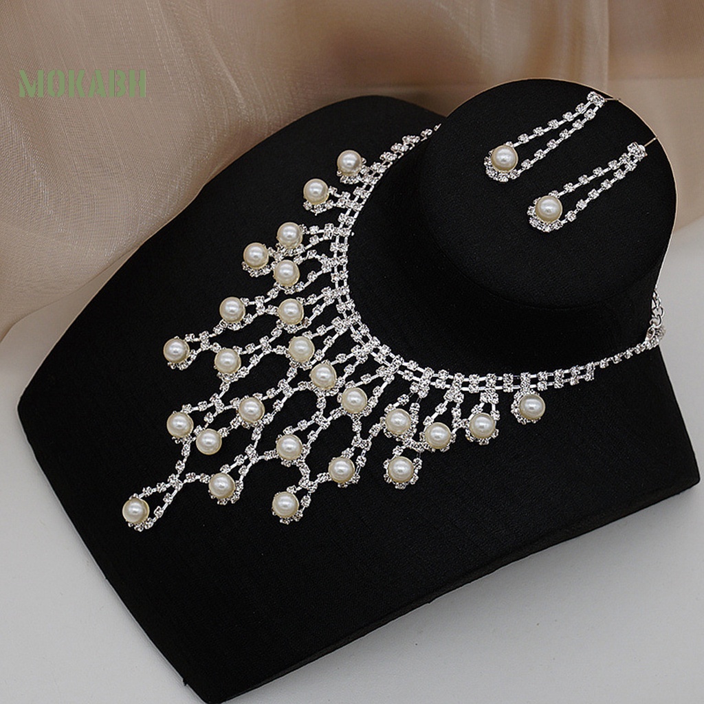 [Mới] 1 Set Vòng cổ Và Bông Tai Nhiều Lớp Đính Ngọc Trai Giả Thanh Lịch Không Gây Dị Ứng Cho Cô Dâu