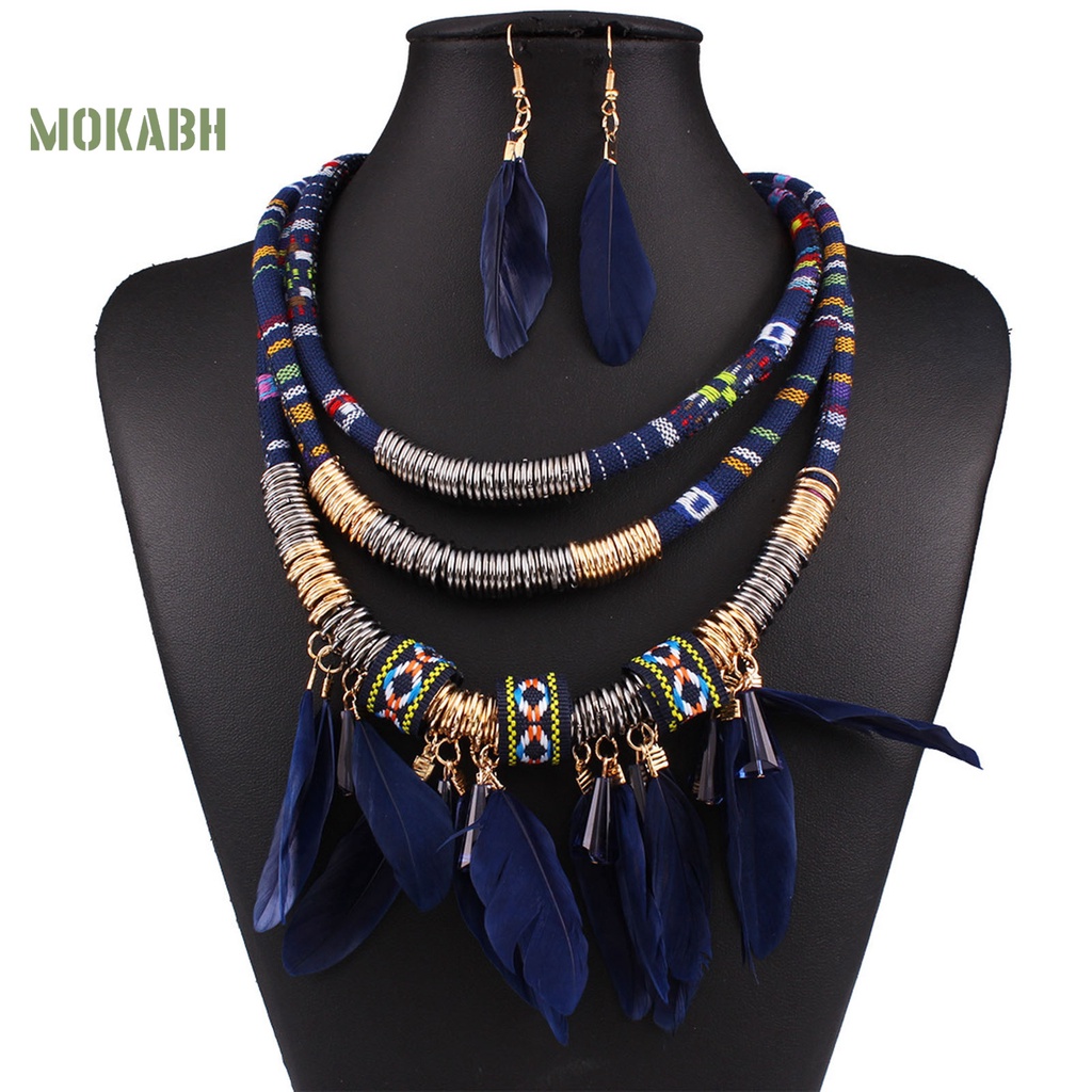 Set 2 Món Vòng cổ + Bông Tai Nhiều Tầng Phong Cách Bohemian