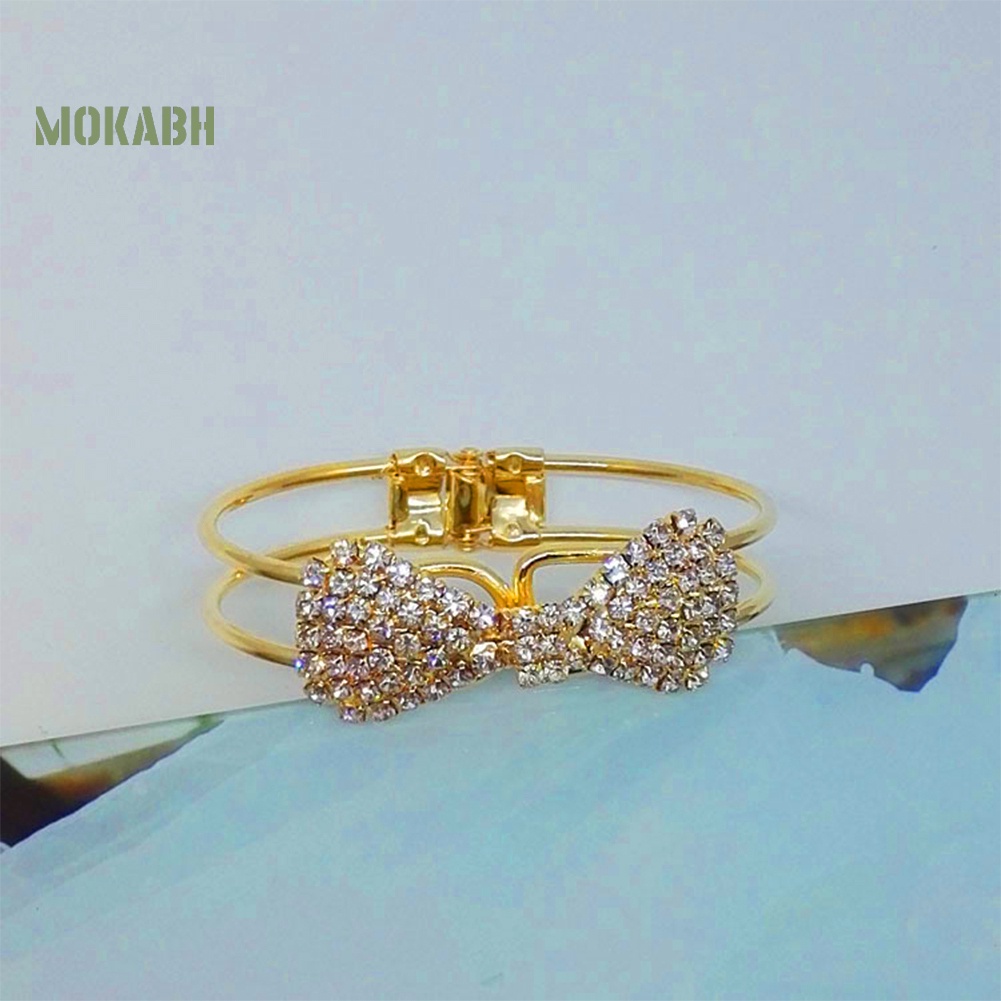 (Hot) Vòng Tay Mạ VàNg HìNh Nơ ĐíNh Đá Xinh XắN