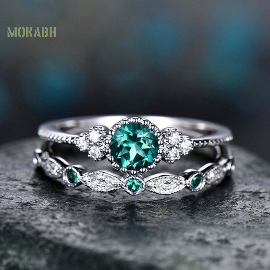 Bộ 2 Nhẫn Hợp Kim Đính Đá Zircon Mượt Mà Đơn Giản Cho Nữ