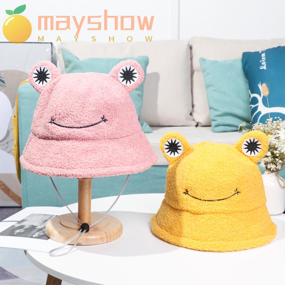 Mũ Bucket Nhung Lông Mềm Mại Giữ Ấm Mùa Đông Hình Chú Ếch Đáng Yêu