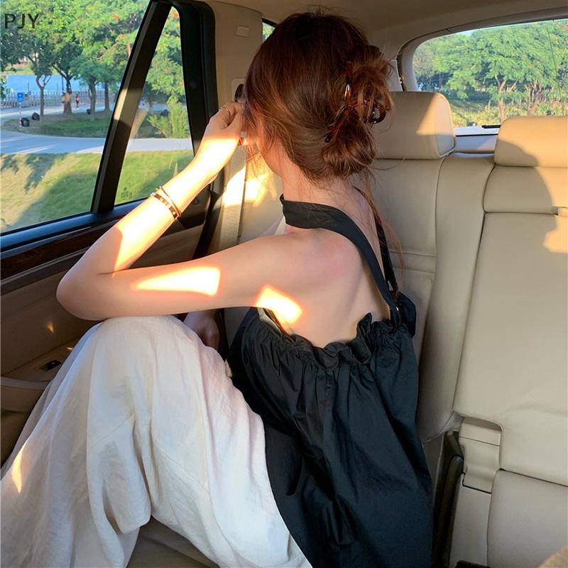 Áo PJY Không Tay Dáng Rộng Màu Trơn Phối Bèo Ngọt Ngào Thời Trang Mùa Hè Cho Nữ